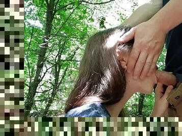 Our hike in the forest ended with a great blowjob. Step sister persuaded me to have sex in nature.