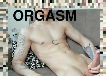 masturbation, orgasm, gigantisk-kuk, avrunkning, söt, vacker, perfekt, muskulös, tatuering, kuk