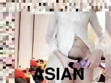 asiatisk, onani, shemale, leke, ladyboy, thai, cum, søt, filipinsk