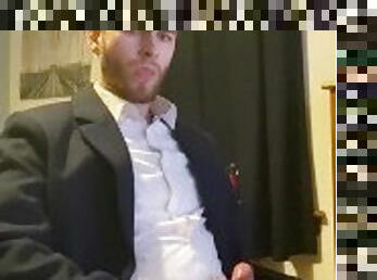 Lad in Suit Jerking Off After Work