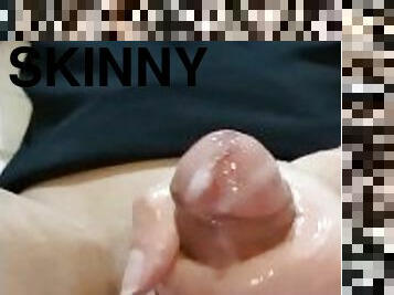 skinny femboy milking sloppy lubed cock
