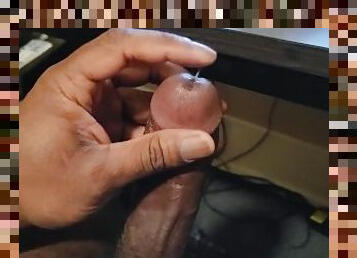 masturbation, amateur, ejaculation-sur-le-corps, ébène, énorme-bite, black, joufflue, secousses, ejaculation, solo