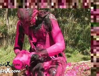 Cute, Muddy and Gunged in Pink at the Estuary