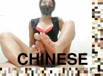 asiatisk, slave, fødder, fetish, kinesisk, fodjob, femidom, drillende