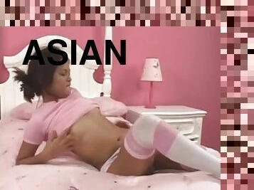 Asian Teen SUMMER in Cute Pink Thigh High Socks Masterbates