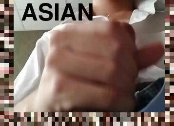 asiatisk, masturbation, amatör, cumshot, tonåring, avrunkning, juckande, ensam, uniform, verklighet