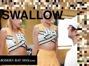 MODERN-DAY SINS - Teen Cheerleaders Kyler Quinn and Khloe Kapri CUM SWAP Their Coach's BIG LOAD!