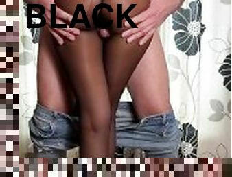 collants, fellation, black, bas, ejaculation, serrée, sucer