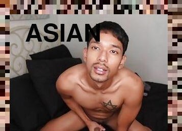 asiático, masturbación, chorro-de-corrida, gay, pajeándose, mona, a-solas, gay-joven