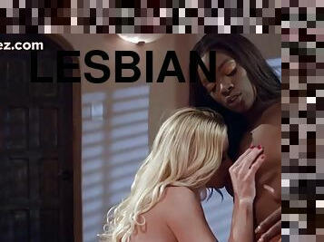 TRUE LESBIAN - Black Lez Seduces Big Tits Lesbian Babe B4 Eating Her Out