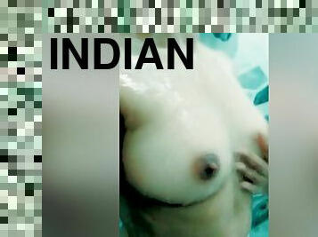 baden, haarig, dilettant, indianer, dusche, allein, brunette