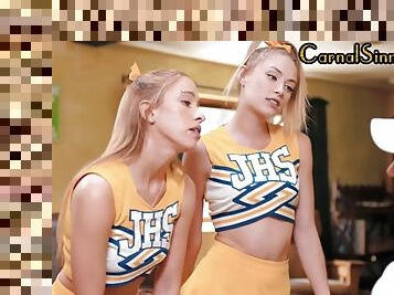 Anal cheerleader babes fucked in a threesome in ATM anal action