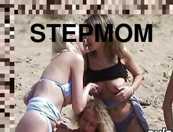 Dirty stepmoms and teens on the beach