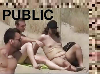 nudisti, zabava, u-javnosti, žestoko, plaža