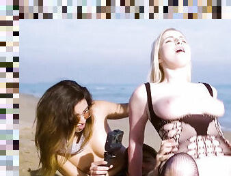 Beach sex with busty Frida Sante and Georgie Lyall