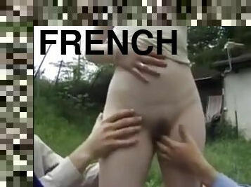 French redhead outdoor threesome