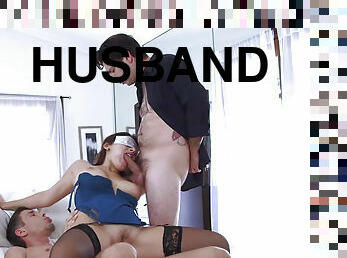 Husband introduces his submissive wife Valentina Nappi to blindfolded sex with a stranger