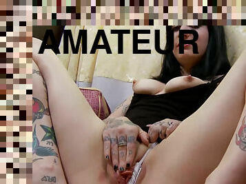 masturbation, amateur, naturel, ange, solo, rasé, tatouage