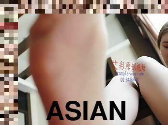 asiatique, pieds, point-de-vue, fétiche, géant, jambes