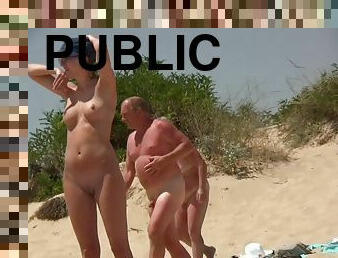 nudista, público, cona-pussy, amador, mulher-madura, câmara, praia, vigia