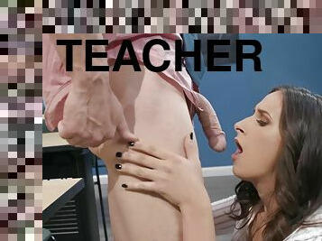 Ashley roleplays a bad schoolgirl sucking teacher's cock in the classroom
