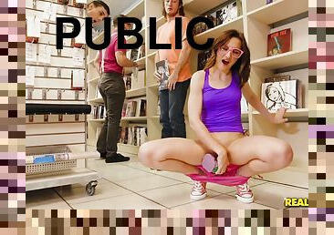 Public quickie in a library - Kelsey Kage & Brick Danger