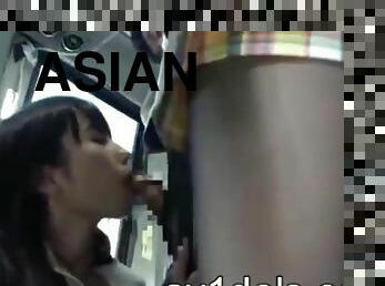 asian teen blows cock in public