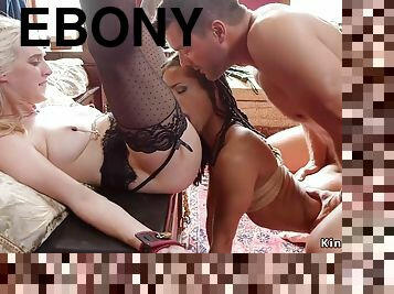 Master bangs blond hair lady and ebony bdsm