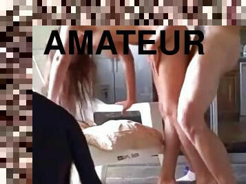 Amateurs fuck on the back porch outside the house