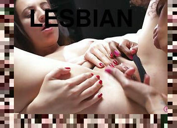 Slim lesbians lie down on each other to get satisfaction