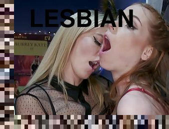 Blond Hair Babe lesbian anal hardcore fucks buxom redhead