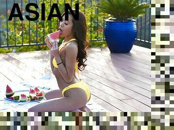 Big white cocking tempting Asian bikini young girl