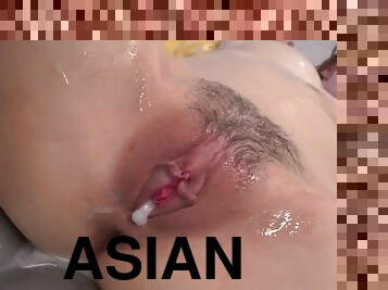 asiatisk, bad, orgie, fitta-pussy, hardcore, japansk, creampie, fingerknull, underkläder, ritt