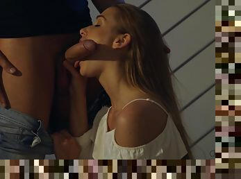 Skinny teen Alexis Crystal enjoys oral sex on the landing