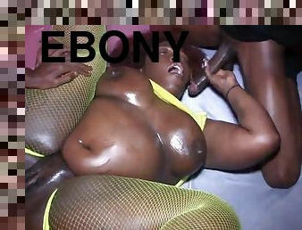 Fat ebony MILF gangbang porn video