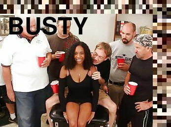 Old men go nuts with young busty ebony - massive facial bukkake cumshots