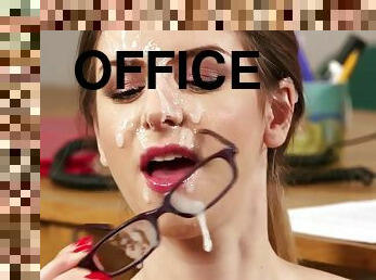 Young hot brunette Stella Cox Office Duties - cum on face and cum on glasses