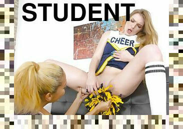 fitta-pussy, student, lesbisk, cheerleader, söt-sweet, vacker