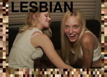 amatør, lesbisk, kyssing, blond