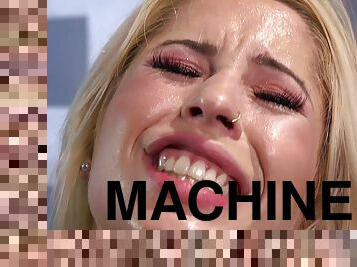 Arousing blondie fucks machine in metal device