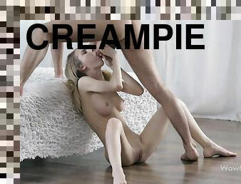 groß-titten, hautenge, babe, blasen, immens-glied, junge, schwer, creampie, blondine, winzig