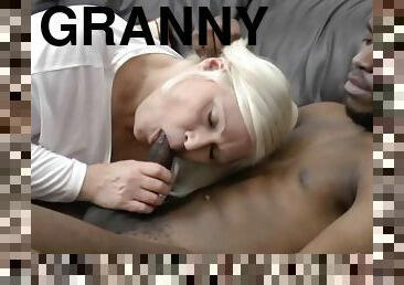 Blond granny loves to fornicate hard with black prick - interracial