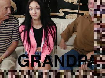 18yo brunette slut has old and young sex with grandpa