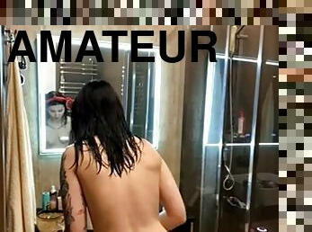 baignade, amateur, milf, bout-a-bout, fétiche, douche, brunette, caché