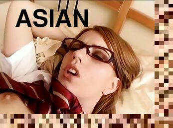 asiatisk, storatuttar, masturbation, avsugning, blandade-raser, japansk, avrunkning, creampie, blond, nätstrumpor