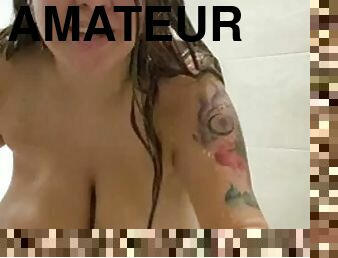 baignade, gros-nichons, amateur, belle-femme-ronde, joufflue, douche