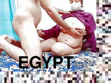 Egyptian girl with big tits massages nipples with cock