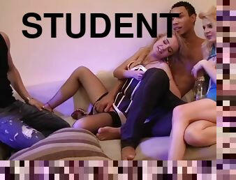 étudiante, hardcore, sexe-de-groupe