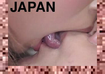 asiático, lesbiana, japonés, besando, mona, erótico