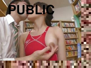 Jav cutest teen in swimsuit fucked in public library